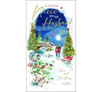 Jonny Javelin Christmas Card for Niece & her Husband - Festive Winter Snow Scene - Embossed Foil & Flitter Finish - Premium Special Christmas Greeting Card with Envelope