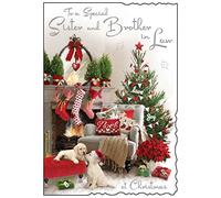 Jonny Javelin Christmas Card for Sister & Brother in Law - Festive Dog Design - Embossed Foil & Flitter Finish - Premium Quality Special Christmas Greeting Card with Envelope - For a Special Couple.