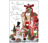 Jonny Javelin Christmas Card for Sister & Brother in Law - Festive Snowmen - Embossed Foil & Flitter Finish - Premium Quality Special Christmas Greeting Card with Envelope
