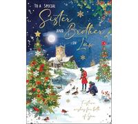 Jonny Javelin Christmas Card for Sister & Brother In Law - Festive Winter Snow Scene - Embossed Foil & Flitter Finish - Premium Special Christmas Greeting Card with Envelope
