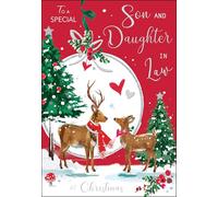 Jonny Javelin Christmas Card for Son & Daughter in Law - Festive Deer in Snow - Embossed Foil & Flitter Finish - Premium Special Christmas Greeting Card with Envelope
