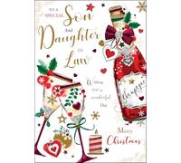 Jonny Javelin Christmas Card for Son & Daughter in Law - Festive Drinks - Embossed Foil & Flitter Finish - Premium Special Christmas Greeting Card with Envelope
