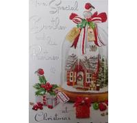 Jonny Javelin Christmas Card for Special Brother and Partner, Festive Snow Globe Design with Cottage Scene, Holly and Robins, Traditional Holiday Greeting