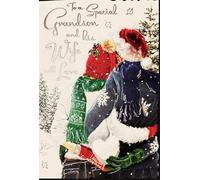 Jonny Javelin Christmas Card for Special Grandson and Wife, Winter Scene Design with Glitter and Silver Foil, Festive Couple Snow Scene