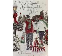 Jonny Javelin Christmas Card for Special Nephew and Wife, Winter Castle Scene with Glitter Accents, Traditional Holiday Design