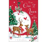 Jonny Javelin Christmas Card for the One I Love - Festive Deer in Snow Scene - Embossed Foil & Flitter Finish - Premium Special Christmas Greeting Card with Envelope
