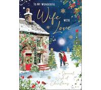 Jonny Javelin Christmas Card for Wife - Festive Romantic Snow Scene - Embossed Foil & Flitter Finish - Premium Quality Special Christmas Greeting Card with Envelope for a Wonderful Wife