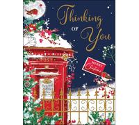 Jonny Javelin Christmas Card 'Thinking of You' - Sentimental Robins & Postbox in the Snow - Embossed Foil & Flitter Finish - Premium Quality Christmas Greeting Card with Envelope