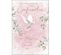 Jonny Javelin Confirmation Day Congratulations Card for Women or Girls - Confirmation Congratulations Card with White Dove Design and Embossed Foil Details