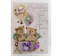 Jonny Javelin Congratulations On Your New Baby Twins Card - Owls