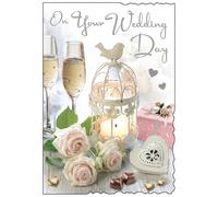 Jonny Javelin Congratulations on Your Wedding Day Card - Elegant Champagne & Roses Design - Embossed Foil Finish - Premium Greeting Card with Envelope