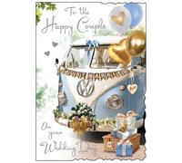 Jonny Javelin Congratulations On Your Wedding Day Card - Romantic Vintage Campervan Design - Embossed Foil Finish - Premium Greeting Card with Envelope