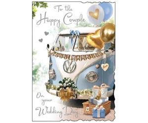 Jonny Javelin Congratulations On Your Wedding Day Card - Romantic Vintage Campervan Design - Embossed Foil Finish - Premium Greeting Card with Envelope