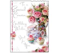 Jonny Javelin Cousin Birthday Card - Flowers & Cupcakes 7.25" x 5.5" Code V75