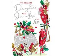 Jonny Javelin Daughter And Son In Law Merry Christmas Card Christmas Pudding, red|grey|yellow|green