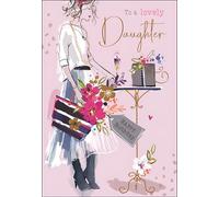 Jonny Javelin Daughter Birthday Card - Stylish Feminine Design with Floral Gifts - Embossed Foil Finish - Happy Birthday Card to a Lovely Daughter - For Her
