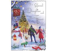 Jonny Javelin Daughter & Fiancé Christmas Card - Couple Skating 9"x6.25" | Embossed Foil and Glitter Finish, Scalloped Edge, Illustrated Insert and Heartfelt Verse , Made in the UK