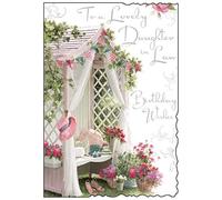 Jonny Javelin - Daughter in Law 'Happy Birthday' Card - Lovely Garden Arbour - Pink Flowers