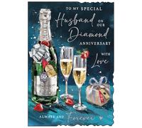 Jonny Javelin Diamond Anniversary Card for Husband - 60 Years - Romantic Champagne Design - Embossed Foil Finish - Premium Greeting Card with Envelope