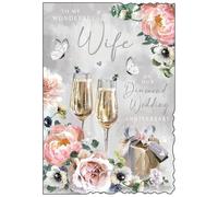 Jonny Javelin Diamond Wedding Anniversary Card for Wife - 60 Years - Romantic Champagne & Flowers Design - Embossed Silver Foil Finish - Premium Greeting Card with Envelope