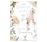 Jonny Javelin Engagement Card for Both of You - Pretty Flowers & Champagne Design - Embossed Foil Finish - Premium Greeting Card with Envelope