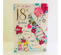 Jonny Javelin Female 18th Age 18 Birthday Card - Champagne Bottle Balloons Presents