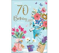 Jonny Javelin Female 70th Birthday Card - Happy Birthday Card Age 70 with Floral Bouquet Design and Embossed Foil Details - Birthday Card for Women
