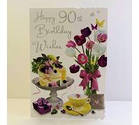 Jonny Javelin Female Age 90 90th Birthday Wishes to You Card - Cake Flowers Tea Cup