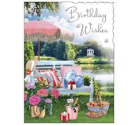 Jonny Javelin Female Birthday Card - Happy Birthday Card with Scenic Champagne Picnic Design and an Embossed Foil Finish - Birthday Card for Women