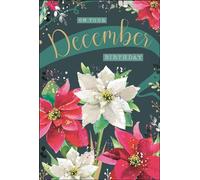 Jonny Javelin Female Floral December Birthday Card - On Your December Birthday - Poinsettia Flowers Embossed with a Foil Finish