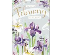 Jonny Javelin Female Floral February Birthday Card - On Your February Birthday - Iris Flowers Embossed with a Foil Finish
