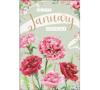 Jonny Javelin Female Floral January Birthday Card - On Your January Birthday - Carnation Flowers Embossed with a Foil Finish