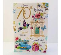 Jonny Javelin Female Happy 70th Age 70 Birthday Card - Hummingbird Bird Cage