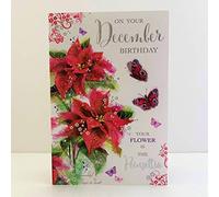 Jonny Javelin Female On Your December Birthday Card - Poinsettia Butterflies