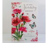 Jonny Javelin Female On Your January Birthday Card - Carnations Butterflies