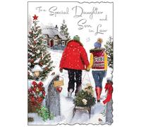 Jonny Javelin Festive Christmas Card for Daughter & Son-in-Law - Embossed Foil & Flitter Snow Scene - Premium Greeting Card with Envelope
