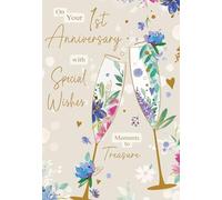 Jonny Javelin First Anniversary Card for Couple - 1 Year - Elegant Floral Champagne Design - Embossed Foil Finish - Premium Greeting Card with Envelope