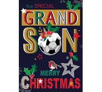 Jonny Javelin Football Christmas Card for Grandson - Holly and Robin Design - Embossed with Foil & Flitter Finishes - Christmas Greeting Card to a Special Grandson
