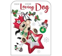 Jonny Javelin General Christmas Card - From Your Loving Dog - Cuddly Dogs and Decorations with Foil and Flitter Details