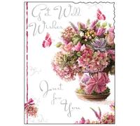 Jonny Javelin Get Well Soon Greetings Card - Flower Bouquet 7.25" x 5.5" Code V223