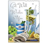 Jonny Javelin Get Well Card - 'Well Wishes' Peppermint Tea & Newspaper Embossed with Foil Detail - Made in England