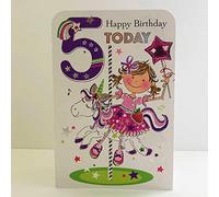 Jonny Javelin Girl Age 5 Birthday Card - Unicorn