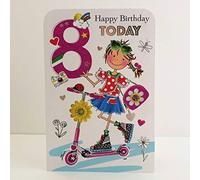 Jonny Javelin Girl Age 8 Birthday Card - Girl Scooter Camera