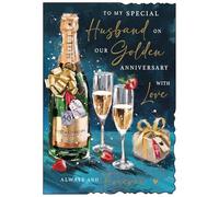 Jonny Javelin Golden Anniversary Card for Husband - 50 Years - Romantic Champagne Design - Embossed Foil Finish - Premium Greeting Card with Envelope