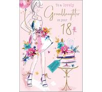 Jonny Javelin Granddaughter 18th Birthday Card - Stylish Feminine Design with Floral Cake - Embossed Foil Finish - Happy 18th Birthday Card for a Lovely Granddaughter - for Her