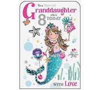 Jonny Javelin Granddaughter 8th Birthday Card (TW205) - Mermaid and Presents