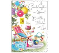Jonny Javelin Granddaughter Birthday Card - Happy Birthday Card with Summer Picnic Design and Special Finishes - Birthday Cards for Girls
