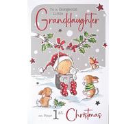 Jonny Javelin Granddaughter's 1st Christmas Card - Baby Girl in Tree Swing with Glitter and Foil 9x6"