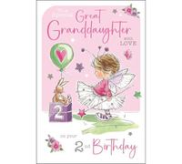 Jonny Javelin Great Granddaughter 2nd Birthday Card - Cute Fairy Girl Design - Foil and Flitter Finish - Age 2 Card to a Special Great Granddaughter - For Her - Second Birthday Greeting Card