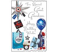 Jonny Javelin Great Grandson Birthday Card Silver Spiky Balloon
